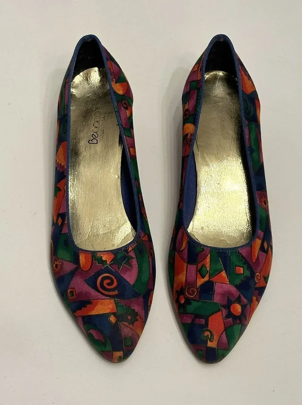 Vintage Color Block Low Heels Pump Sz 9 D Colorful Geometric Art